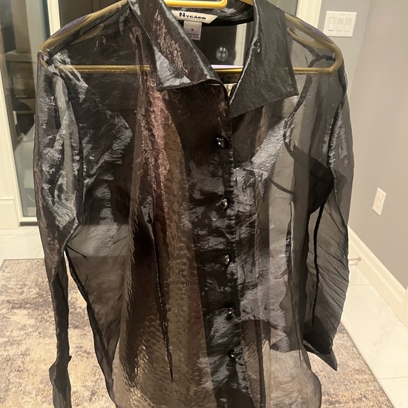 Nygard collection sheer black size 14 evening blouse with cuffs Beautiful sheer - Picture 6 of 16